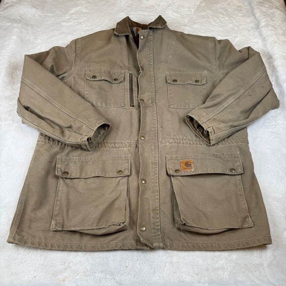 Vintage Carhartt Barn Chore Coat Blanket Lined Workwear Jacket Tan Menswear - Picture 1 of 10
